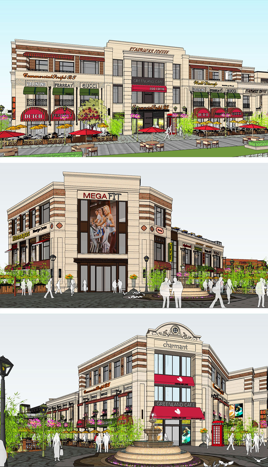 原创新古典商业街建筑景观规划设计SU模型-版权可商用